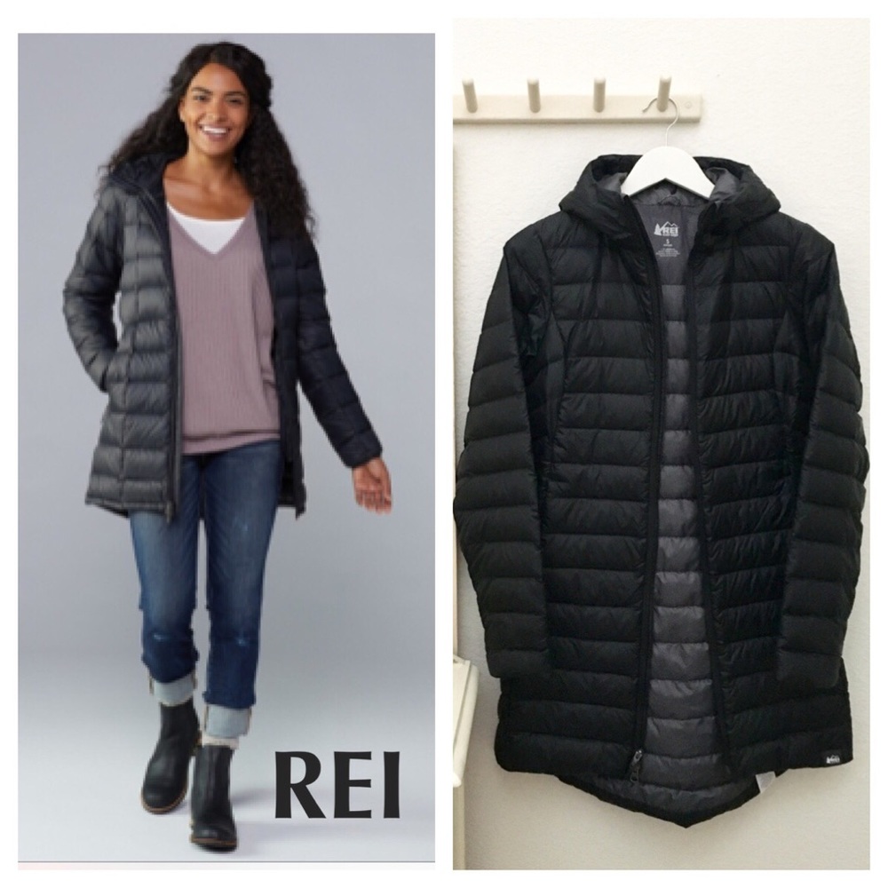 REI Slim Profile Women’s Black Nylon Down Parka Sm